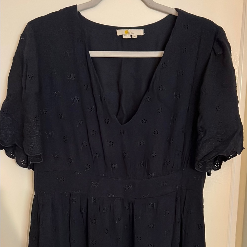 Boden Blue Eyelet Maxi Sundress with Flutter Sleeves